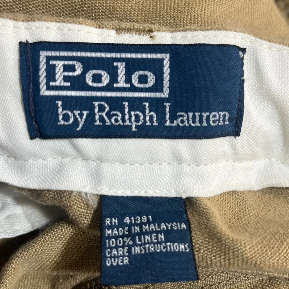 VTG Polo By Ralph Lauren 100% Linen Camel Flat Front Trousers 38x30 Preppy Men's